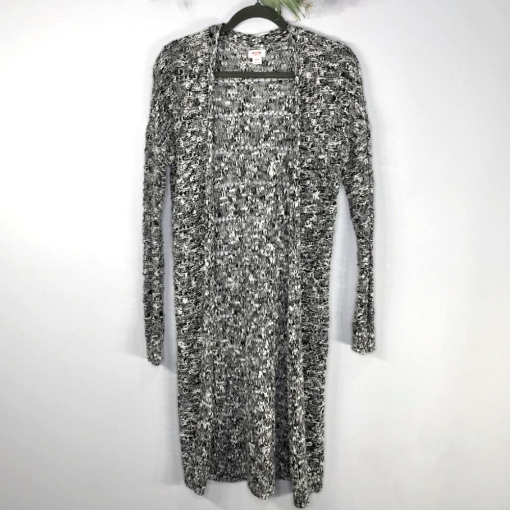 🌸 Mossimo Crocheted Black & White Marled Knit Longline Duster Cardigan, Size XS